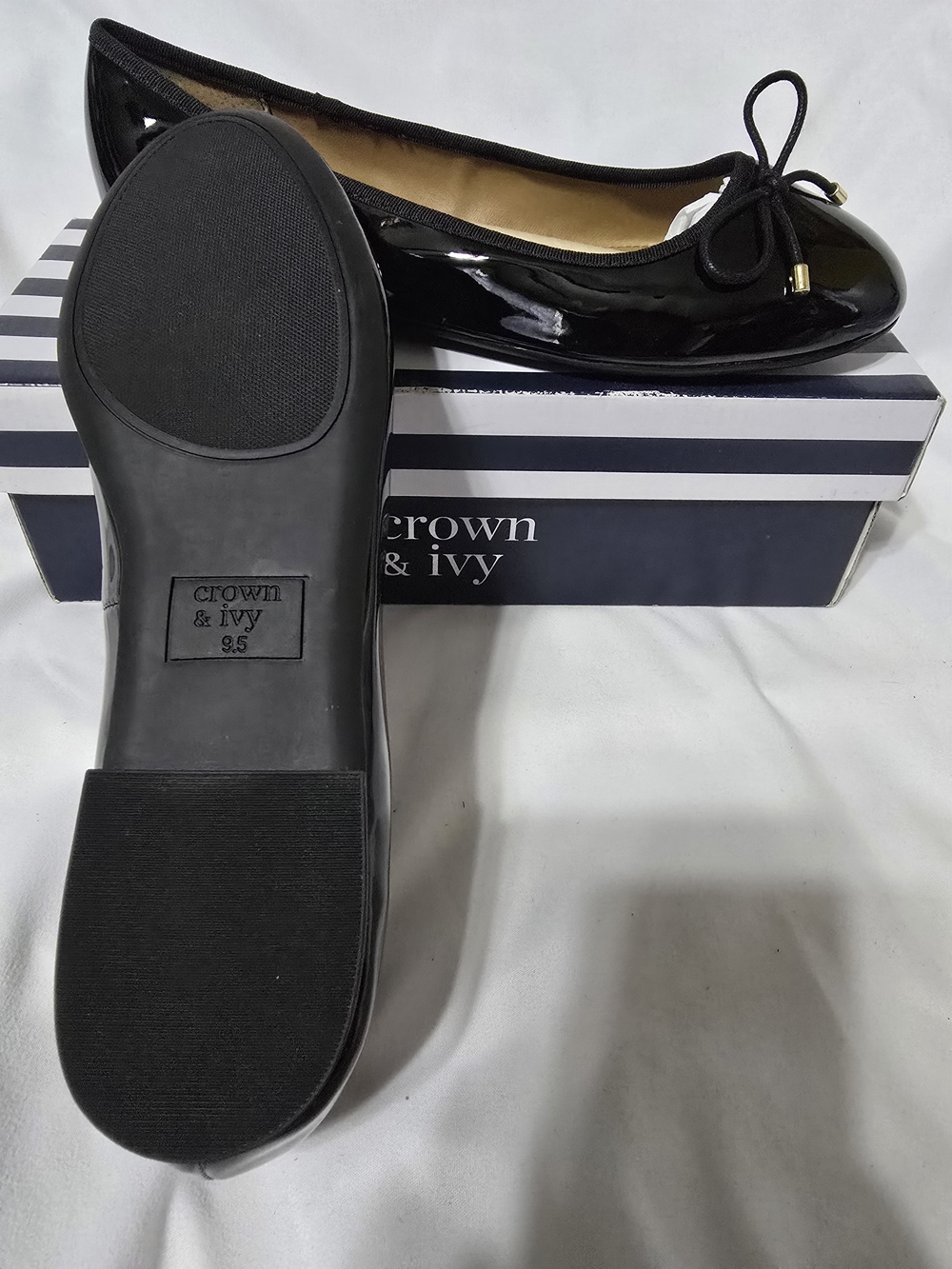 Crown & Ivy Black Patent Ballet Flats with Bow Sz. 9.5 NWT - Picture 2 of 8
